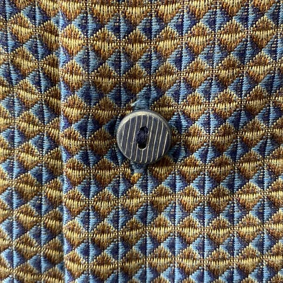 Men's Jhane Barnes Blue Starburst Patterned Silk+Cotton Button-Down Shirt - Picture 10 of 16